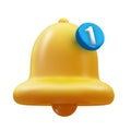 Realistic notification bell 3d icon isolated on white background. New notification concept. Social Media element