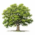 Realistic Oak Tree Illustration With Green Leaves On White Background Royalty Free Stock Photo