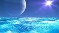 Realistic Ocean on Exoplanet, Abstract Background 3D rendering