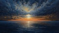 Realistic Ocean Painting With Cloudy Sky And Birds Royalty Free Stock Photo