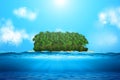 Realistic ocean underwater view, with island. Royalty Free Stock Photo