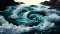 realistic ocean waves illustration. whirlpool in a storm on the coast.