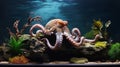 Realistic Octopus Sculpture In Aquarium With Rocks