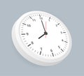 Realistic office clock. Wall round watches with time arrows and clock face in isometric position. Vector illustration.