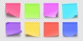 Realistic office sticky paper reminder notes in colors. Adhesive square memo pages for important messages. Sticker post