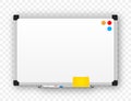 Realistic office Whiteboard. Empty whiteboard with marker pens. Vector stock illustration. Royalty Free Stock Photo