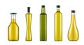 Realistic oil bottles different shape with lid set vector illustration liquid blank glass package Royalty Free Stock Photo