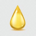 Realistic oil drop. Gold vector honey or petroleum droplet, icon of essential aroma or olive oils, vector illustration