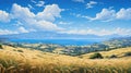 Realistic Oil Painting Of Greek Island With Wheat Fields And Ocean Royalty Free Stock Photo