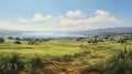 Realistic Oil Painting Of A Serene Greek Island Farming Village
