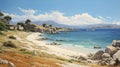 Realistic Oil Painting Of Tranquil Beach On Antique Greek Island