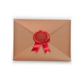 Realistic Old postage envelope with red seal wax isolated on white background. closed envelope with seal Vector illustration Royalty Free Stock Photo