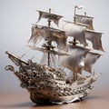vintage Chinese ship steering silver sculpture model