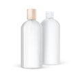 Realistic open and close cosmetic container. Plastic cosmetic bottle with gold lid, glossy texture. Collection for cream