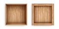 Realistic open and closed boxes of old planks. Wooden crates for storage, transportation and delivery design. Cargo