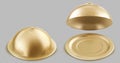 Realistic open and closed golden cloche food trays