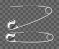 Realistic open and closed sewing safety pin. Vector template on transparent background. Royalty Free Stock Photo