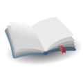 realistic open empty blue book icon with red bookmark with shadow, vector illustration Royalty Free Stock Photo