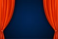 Realistic open red curtains. Empty stage with luxury scarlet red curtains and empty auditorium. Velvet layered interior decoration Royalty Free Stock Photo