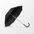 Realistic open umbrella. Side view blank object template, black opened parasol for branding, advertise and presentation