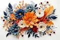 Realistic Orange and Blue Flower Bouquet in Artistic Arrangement Royalty Free Stock Photo