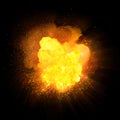 Realistic orange fire bright explosion with sparks