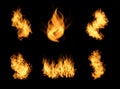 Realistic orange fire flames set. Royalty Free Stock Photo