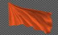 Realistic orange flag flying on grey checkered background vector