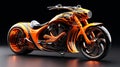 Realistic Orange Motorcycle On Black Background - Hyper-detailed Renderings