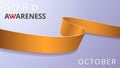 Realistic orange ribbon. Awareness attention deficit hyperactivity disoder month poster. Vector illustration. World ADHD