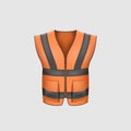 Realistic orange safety vest. Protective uniform clothing for workers. High visibility waistcoat