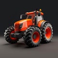 Realistic Orange Tractor With Large Wheel On Black Background