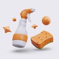 Realistic orange washcloth, spray bottle, bubble, stars. Vector composition for cleaning concept Royalty Free Stock Photo