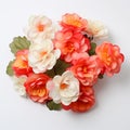 Realistic Orange And White Plastic Flowers On White Background