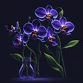 Realistic Orchid Flowers Background Close Up With Neon Colors, generative AI