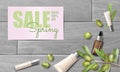 Realistic organic olive oil cosmetics ad. Natural essence farm plant spring sale offer promo mesh 3D wooden plank