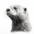 Realistic Otter Head Portrait In Black And White