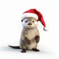 Realistic Otter Wearing Santa Hat In High Resolution