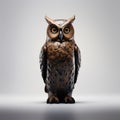 Realistic Owl Statue In Brown: Stylized Ceramic Sculpture With Bold Colors