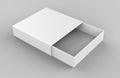 Realistic Package Cardboard Sliding Box on grey background. For small items, matches, and other things. 3d render illustration Royalty Free Stock Photo