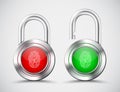 Realistic padlocks with a fingerprint to open them on the red an Royalty Free Stock Photo