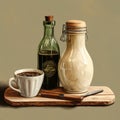 Realistic Painted Still Lifes: Coffee Bottle And Glass Jar