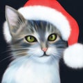 Realistic painting of beautiful kitten for New Year and Christmas. Royalty Free Stock Photo