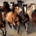 Realistic Painting of running wild horses, digital art - perfect for wall paintings Royalty Free Stock Photo