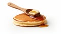 Realistic Pancake with Butter and Syrup on White Background