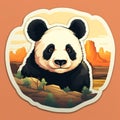 Realistic Panda Sticker With Mountains And Desert - Detailed 2d Game Art