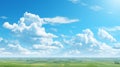 Realistic Panoramic Landscape: Green Field And Clear Sky