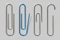 Realistic paper clips. Isolated transparent attach elements, school supplies, metal fasteners notebook holders. Vector Royalty Free Stock Photo
