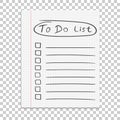 Realistic paper note. To do list icon with hand drawn text. School business diary. Office stationery notebook on isolated