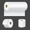 Realistic paper roll mock up set isolated vector illustration blank white 3d packaging kitchen towel template Royalty Free Stock Photo